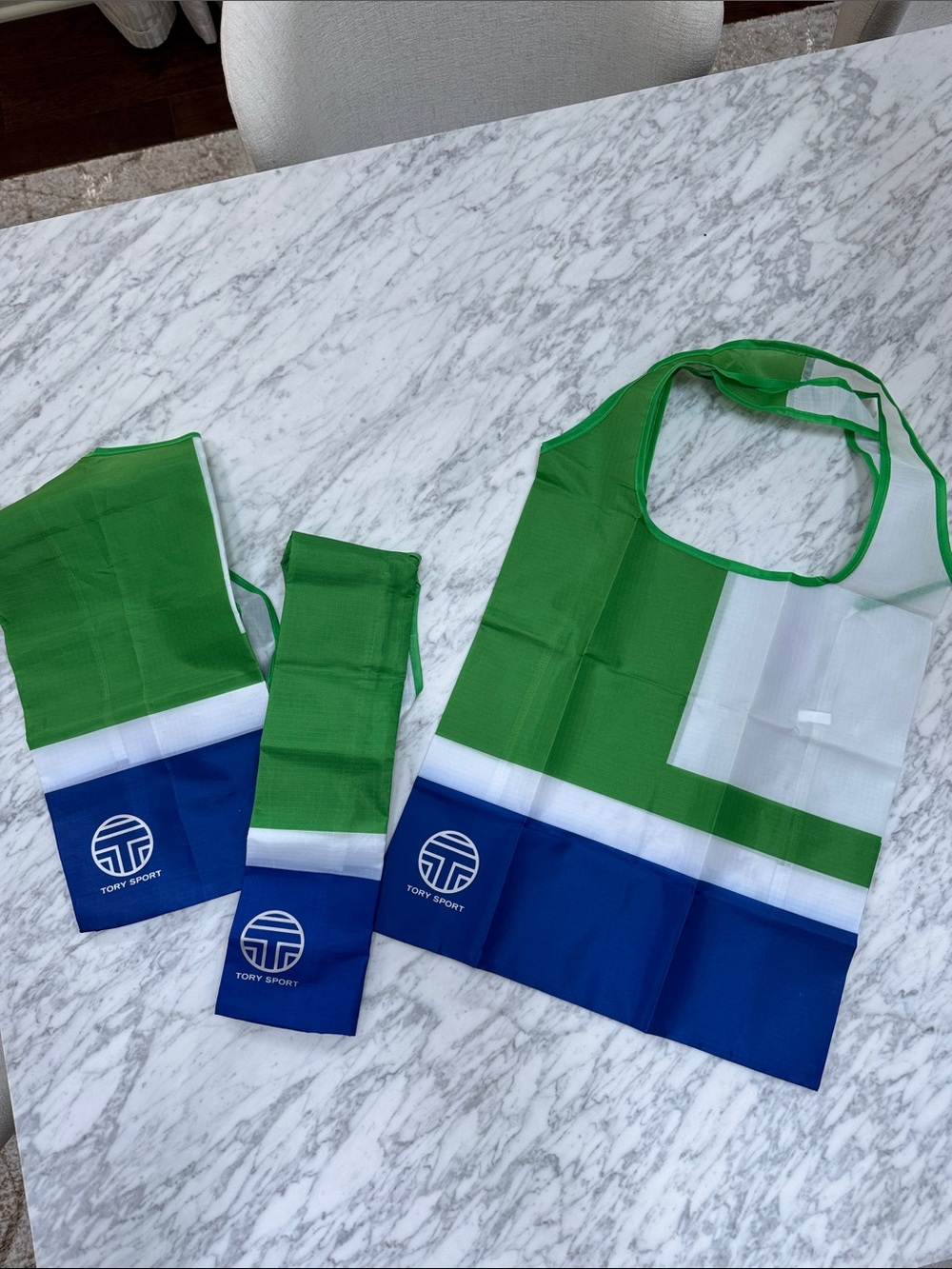 Tory Sport Green, White & Blue Reusable Foldable Tote